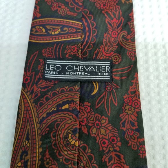 Leo Chevalier Men's Silk Neck Tie Black/Red Paisley 100% Silk 3 3/4 x57 1/2" - Picture 7 of 8